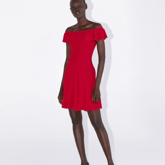 Zara - Off Shoulder Red Mini-Dress - Picture 1 of 4
